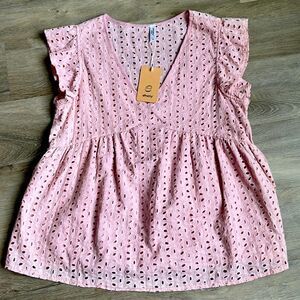 NWT ePretty Summer Fashion V-Neck Eyelet Shirt Sizes S and L